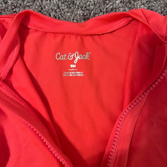 Cat and Jack bright coral Swim Rashguard, baby girls, zipper. 9 month - Picture 2 of 2